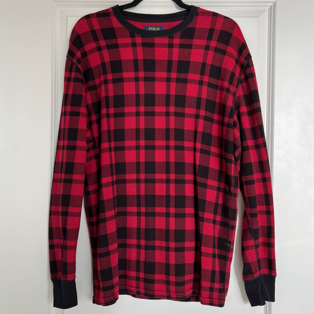 Polo Ralph Lauren Men's Red Black Buffalo Plaid Thermal Shirt | Size XL